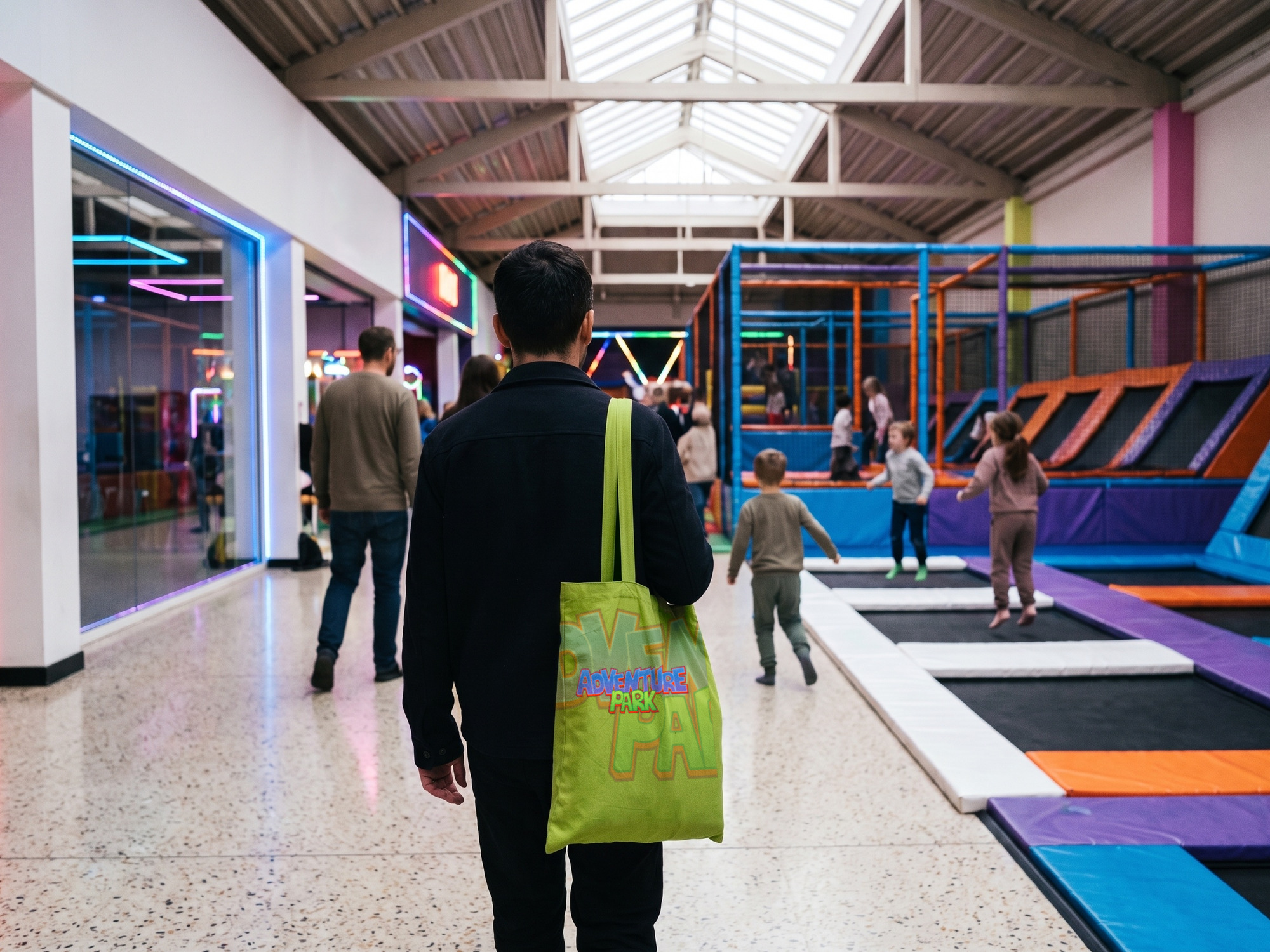 The lime tote carried through the mall
