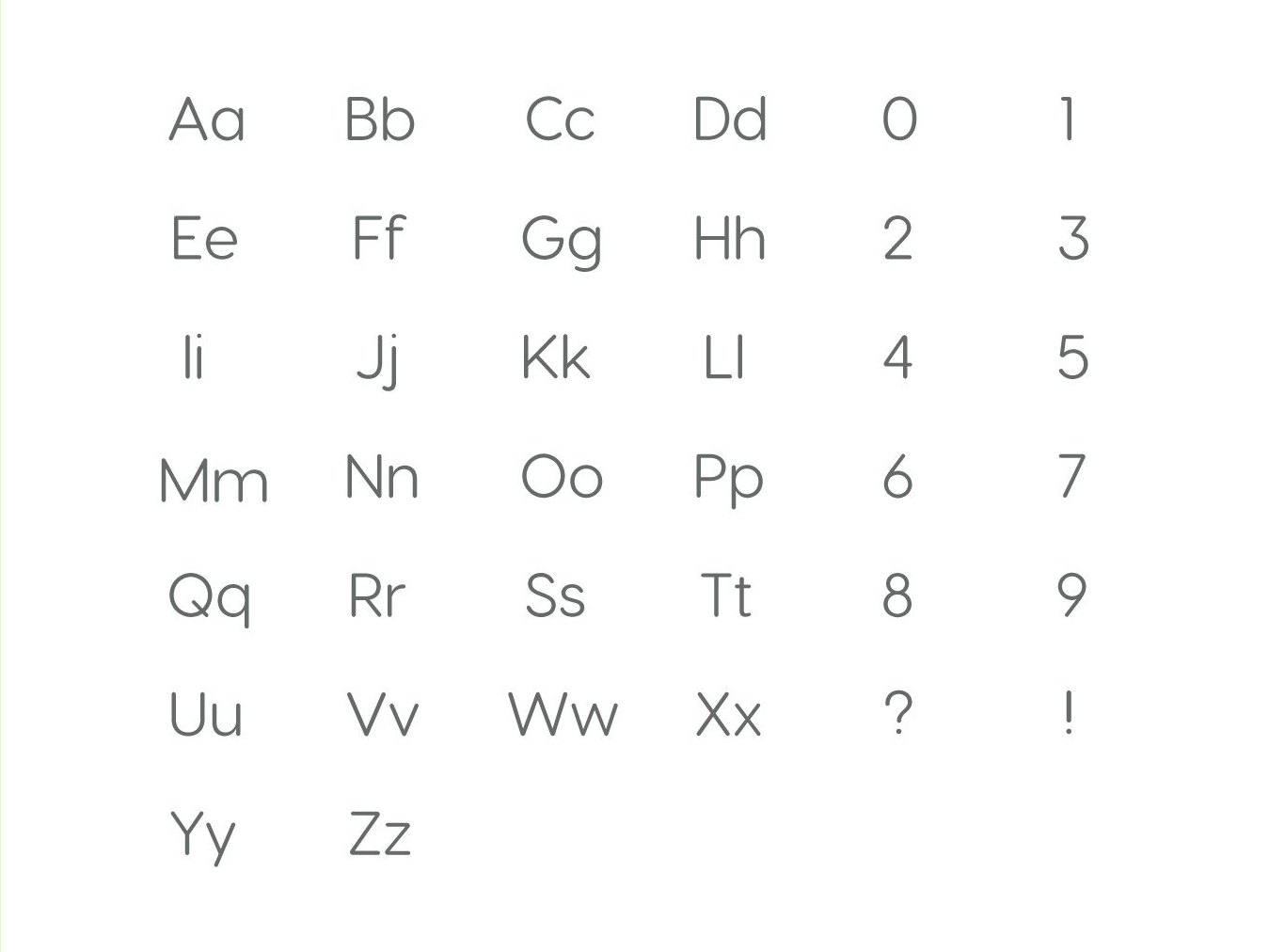 The Visby Round alphabet and figures from the Adventure Park guidelines