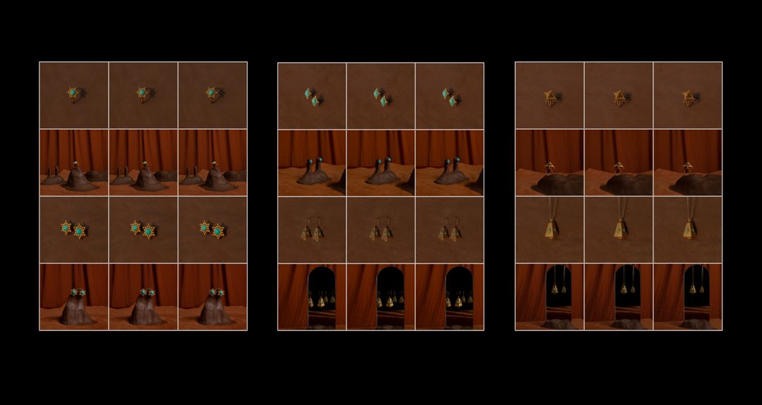 Three contact sheets of the Alia Bin Omair photographs on black