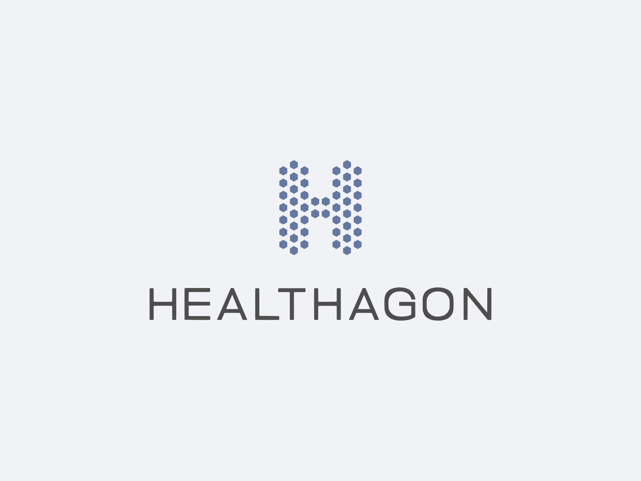 The Healthagon logo: an H of blue hexagons above the name