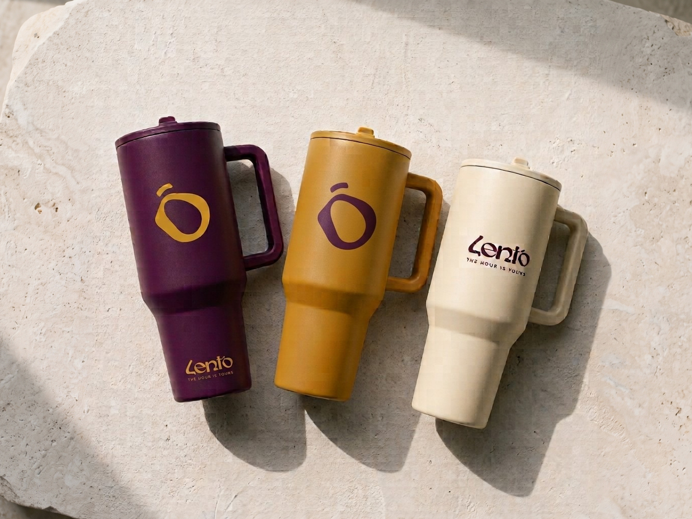 Three Lento thermos cups from the back, the lockup low on each