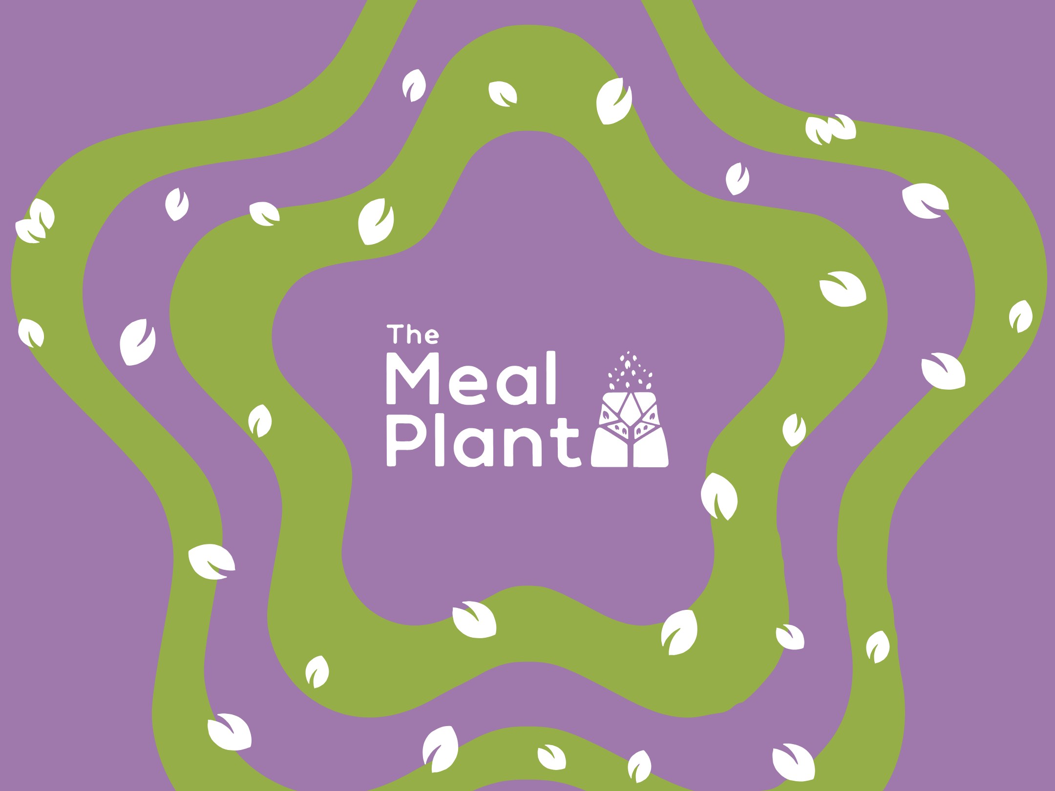 The Meal Plant logo inside a star of lilac and green rings with white leaves