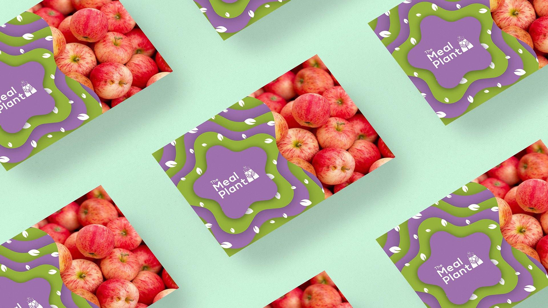 Rows of cards on mint, half star pattern and half red apples